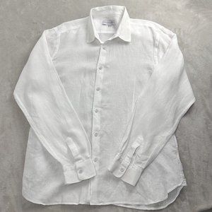 Orlebar Brown Shirt Mens XXL 100% Linen Classic Fit White Long Sleeve Button Up